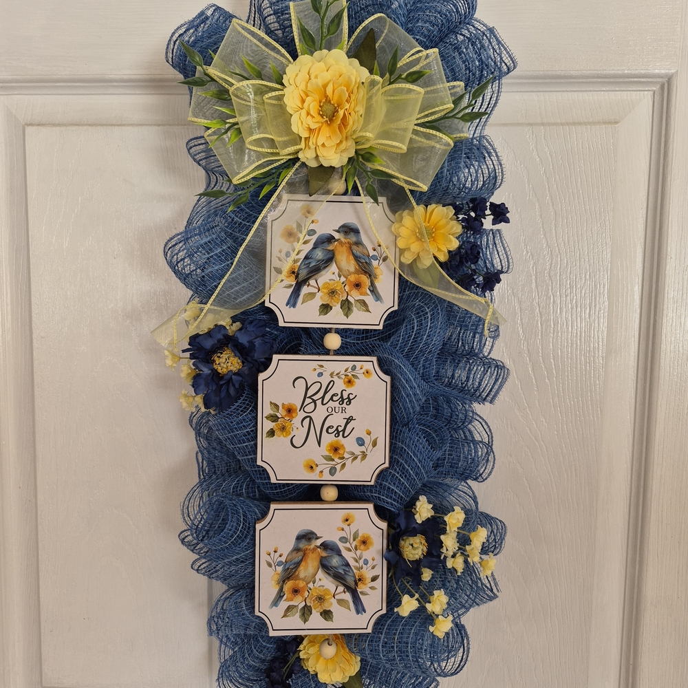 Swag Wreath , " BLESS OUR NEST ", Birdlover Swag for Wall Or Front Door